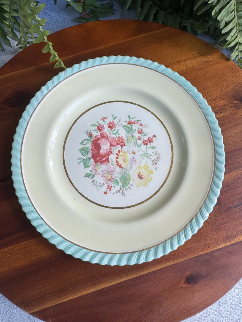 Vintage Johnson Bros Yeovil Salad Plate, Baby Blue Rope Rim Floral